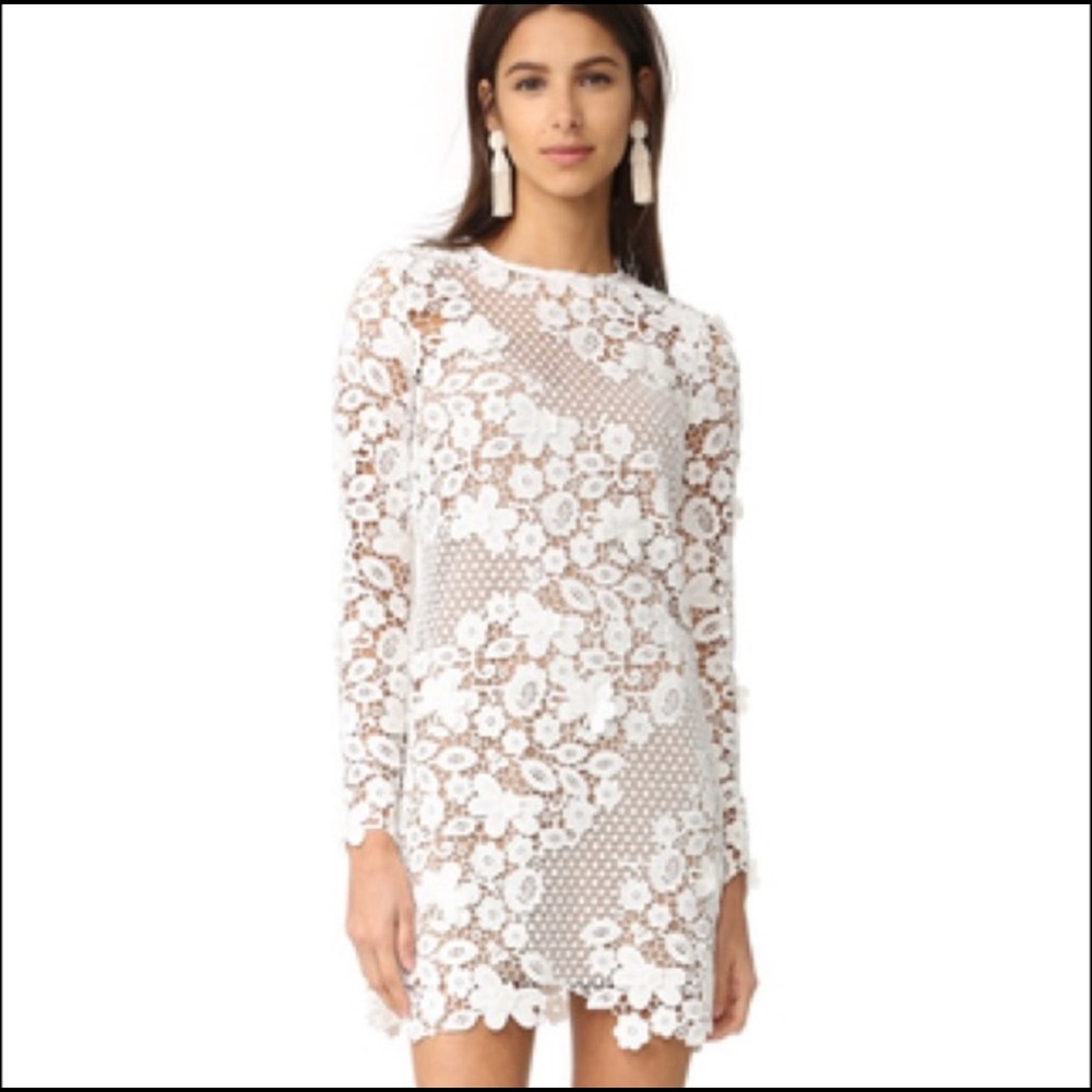 Self Portrait 3D Floral Dress, Size 8, White
